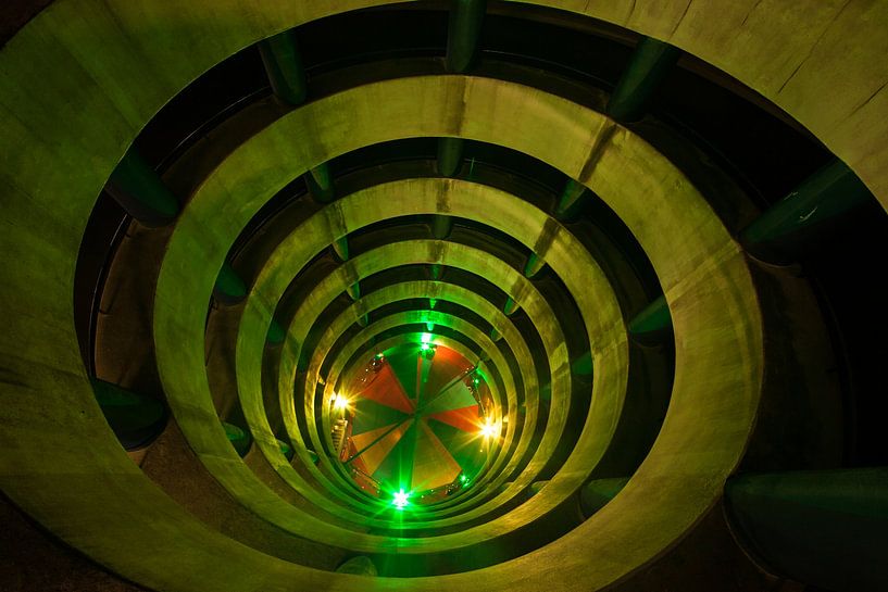 Beautifully lit Spiral parking garage by Peter Haastrecht, van