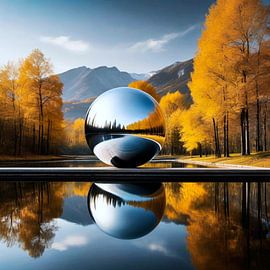 Abstrakte Metall Kugel am Wald See von A.D. Digital ART