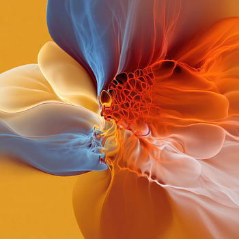 Abstract shapes in blue, yellow, orange and white