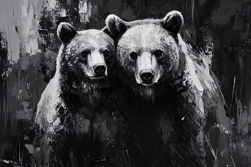 Ours en peinture noir et blanc