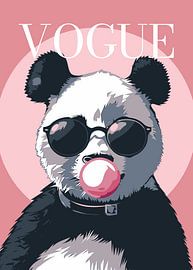Panda Stylish wearing sunglasses blowing pink bubble gum vogue poster by Cross