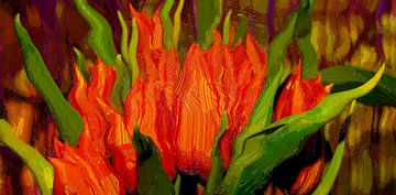 Digital oilpainting : Orange tulips van Michael Nägele