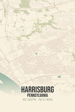 Vieille carte de Harrisburg (Pennsylvanie), USA. sur Rezona