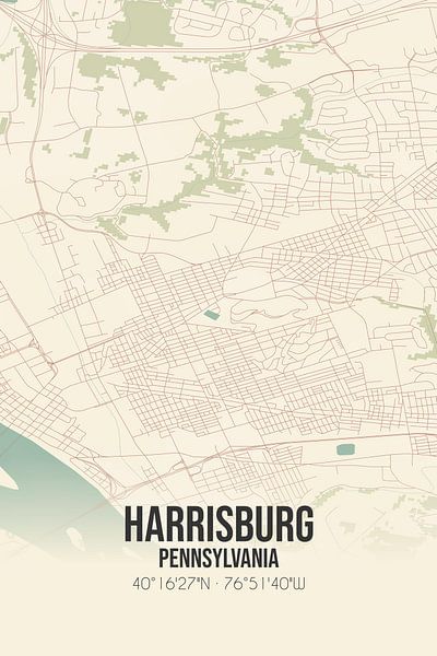 Vintage landkaart van Harrisburg (Pennsylvania), USA. van Stad & Wand