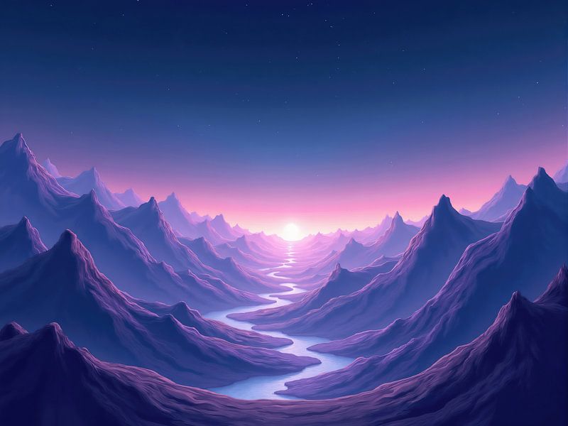 Serene rivier stroomt door bergvallei bij zonsondergang van Markus Gann