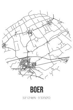 Boer (Fryslan) | Landkaart | Zwart-wit van Rezona