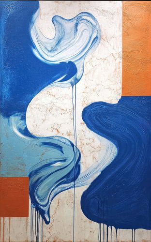Abstract Schilderij - Blauw Wit Rustig en Organisch