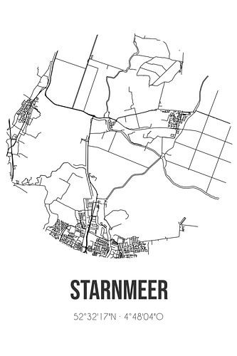 Starnmeer (Noord-Holland) | Karte | Schwarz und Weiß