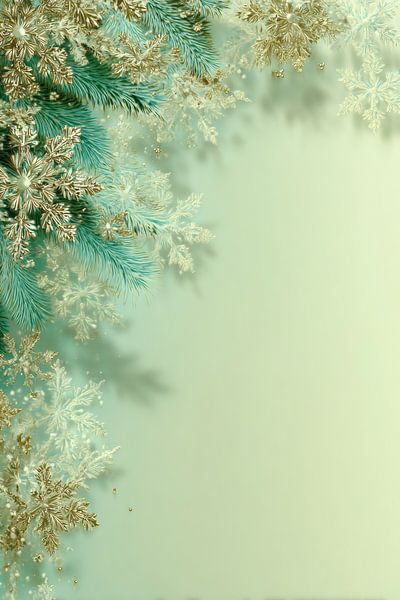 Snowflakes Golden Green in Winter Border Composition by Eva Lee
