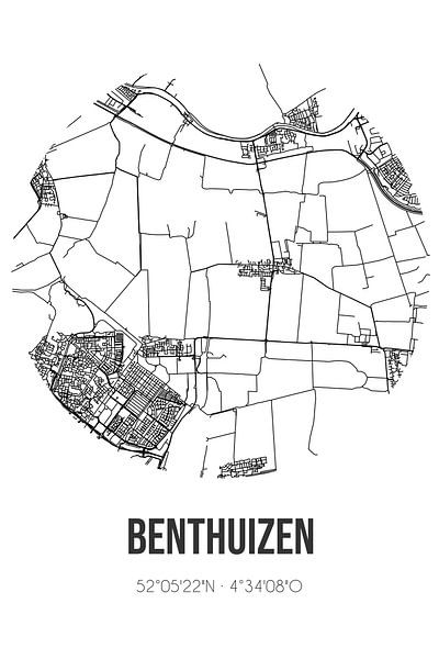 Benthuizen (South-Holland) | Map | Black and White by Prints of Place
