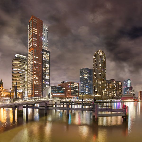 Night view on striking architecture at Kop van Zuid by Tony Vingerhoets