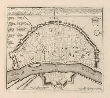 Old map of Cologne from around 1720 by Gert Hilbink