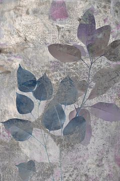 Botanical Leaf in Blue and Purple tones on a 'Grungy' background by Behindthegray