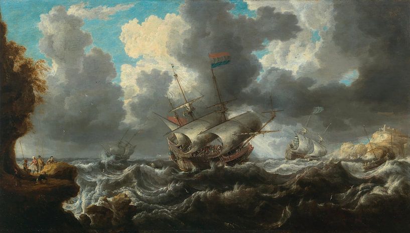 Un homme de guerre dans une mer agitée avec des soldats sur un affleurement à proximité, Bonaventura par Des maîtres magistraux