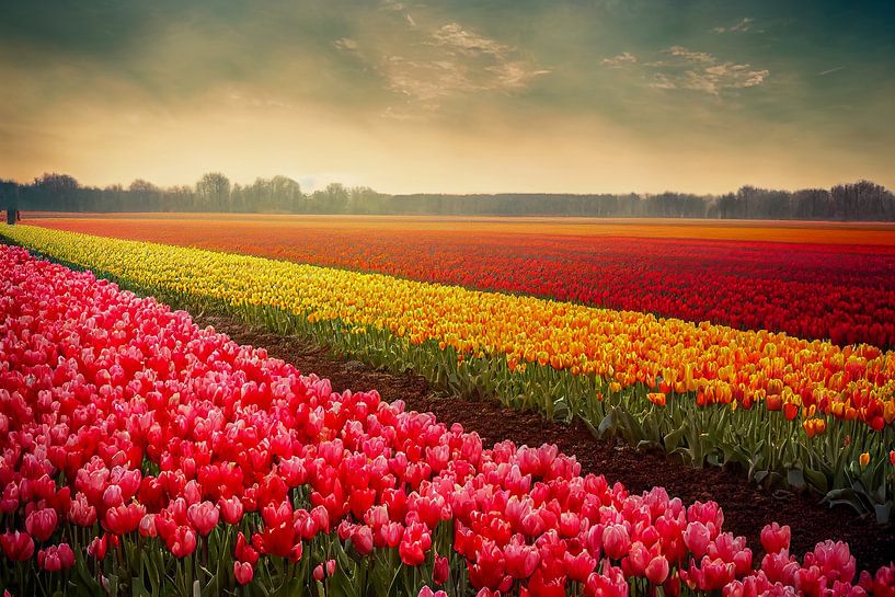 Buntes Tulpenfeld in Holland Illustration von Animaflora PicsStock