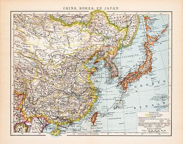 Vintage kaart China, Korea en Japan van Studio Wunderkammer
