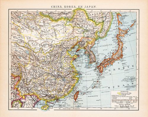 Vintage kaart China, Korea en Japan
