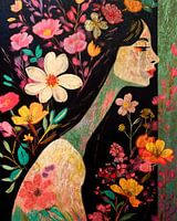 Moderne collage van een vrouw met bloemen