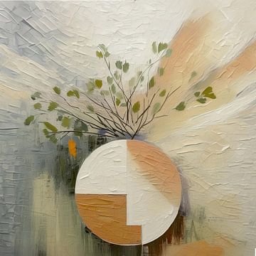 Abstract stilleven  - Vaas met tak - Japandi/Wabi Sabi stijl van Studio Pieternel