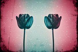 Abstrakte Tulpen vor buntem Hintergrund von Art & Soul Creations