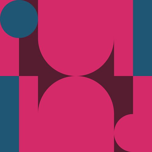 Abstracte geometrische kunst in retrostijl in roze, wijnrood, blauw