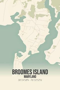 Vintage landkaart van Broomes Island (Maryland), USA. van MijnStadsPoster