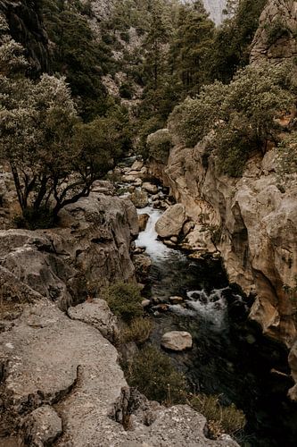 Small waterfall in the Bulgarian mountain landscape.