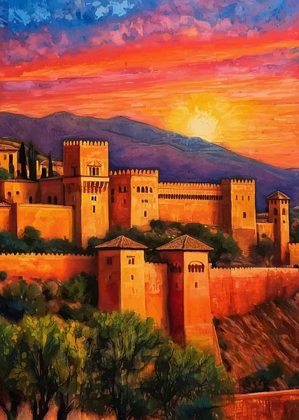 Alhambra in Spanien Sonnenuntergang von MIROKKU