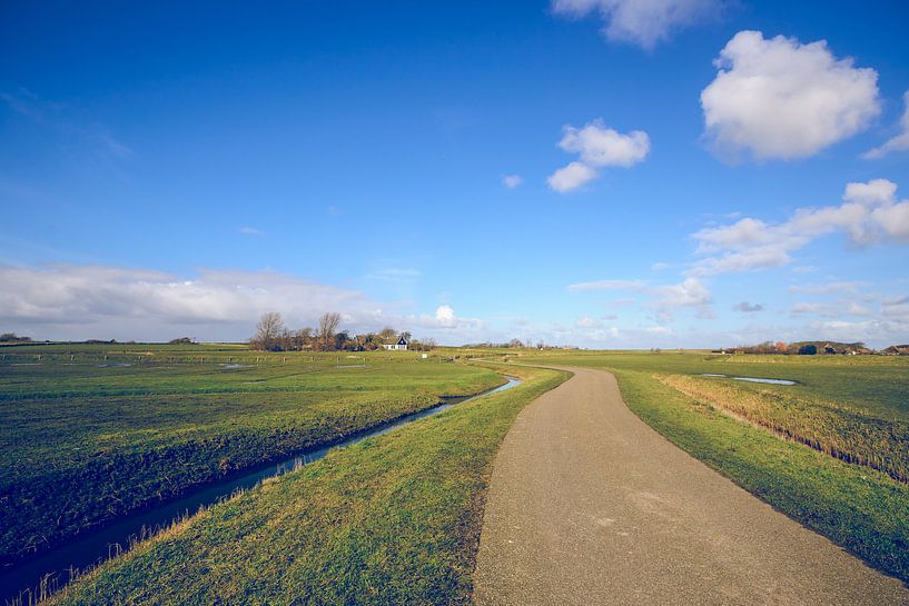 Wide view on Dutch landscape with meadow and cloudy skies by Fotografiecor .nl