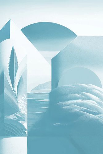 Surrealistic landscape in warm blue tones