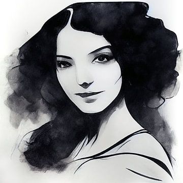 Intrigerend inkt portret van een mysterieuze vrouw. Deel 3 van Maarten Knops