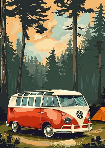VW Combi Camping en forêt
