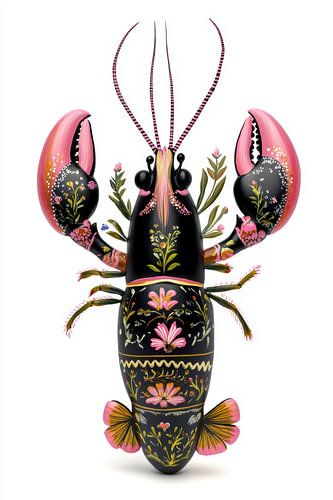 Kleurrijke lobster folk art in rosemaling stijl
