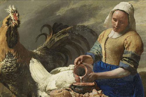 La laitière et le coq - Scène paysanne classique de style hollandais