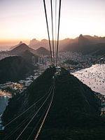 Cable car and views from Sugerloaf Mountain in Rio de Janeiro at sunset