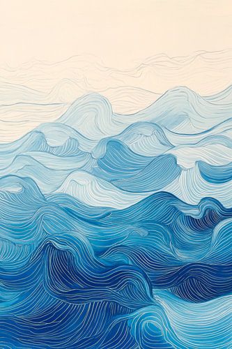Zee van golven in zachte blauwe tinten - Abstract