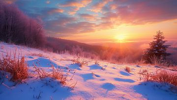 Zonsopgang boven winters landschap van fernlichtsicht