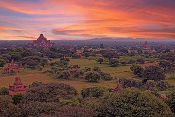 Ancient historic temples in Bagan Myanmar with sunset by Eye on You