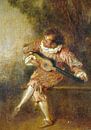 Jean-Antoine Watteau, de donor van Serenades (Mezzetino) - 1715 van Atelier Liesjes thumbnail