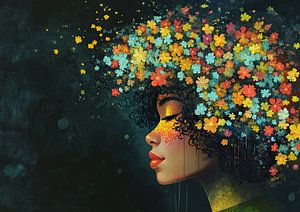 Blumenkopf | Frau mit buntem Haar