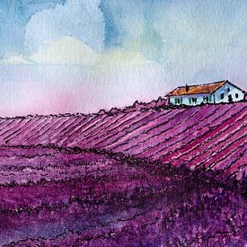 Rest in the Lavender Fields | Handmade Watercolour Painting by WatercolorWall