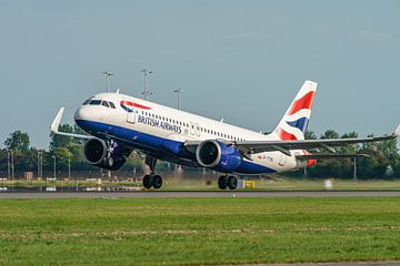 Take-off British Airways Airbus A320-200neo.