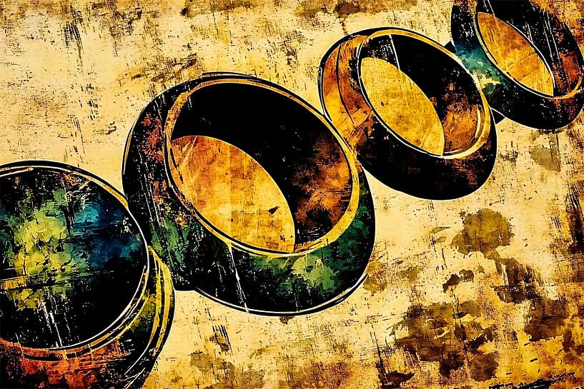 Bunte abstrakte Ringe auf Hintergrund von Art & Soul Creations
