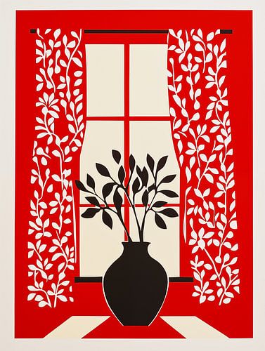 Stilleven met zwarte bloemen op rood