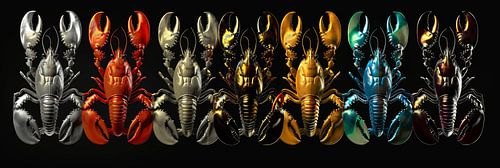 7 gekleurde kreeften met zwarte achtergrond