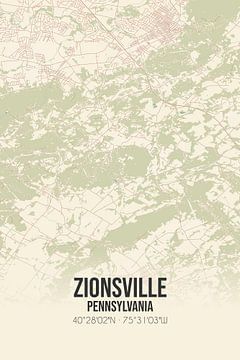 Vintage landkaart van Zionsville (Pennsylvania), USA. van MijnStadsPoster