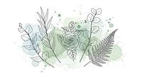 Botanical Line Art with Watercolor Greenery