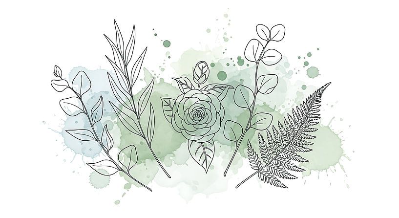 Botanical Line Art with Watercolor Greenery by DPramana