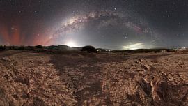 Dinosaur steps under Moon and Milkyway by Koen Pijpers