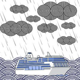 Geometrische Kreuzfahrtschiff Wandkunst - Minimalistisch Schwarz und Blau Abstrakt Nautisch Dekor von Geovia